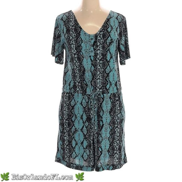 LULAROE Black / Turquoise / White Print L One-Piece Romper *EXCELLENT CONDITION* - Picture 1 of 4
